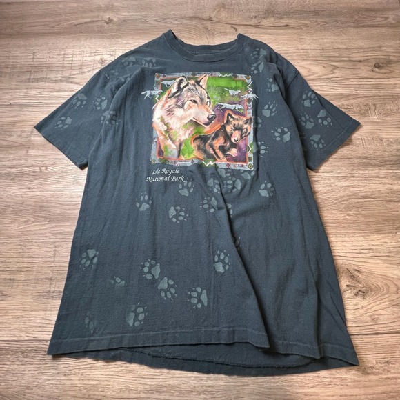 Hanes Beefy-T Other - Vintage 90s Isle Royale National Park Wolf Hanes T-Shirt Mens XL Black Paw Print
